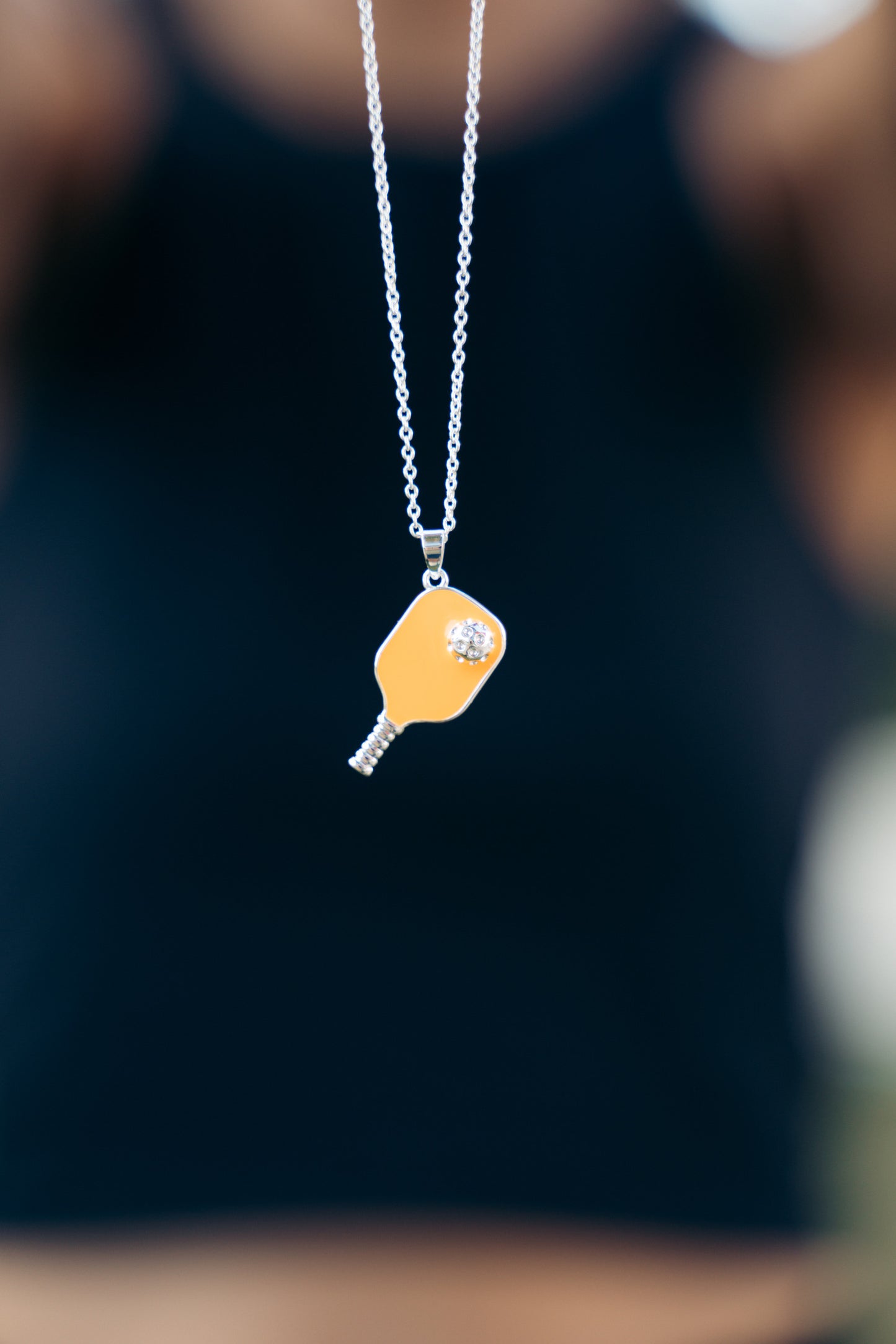 Pickleball Happy Face Necklace in Silver [Neon Orange]