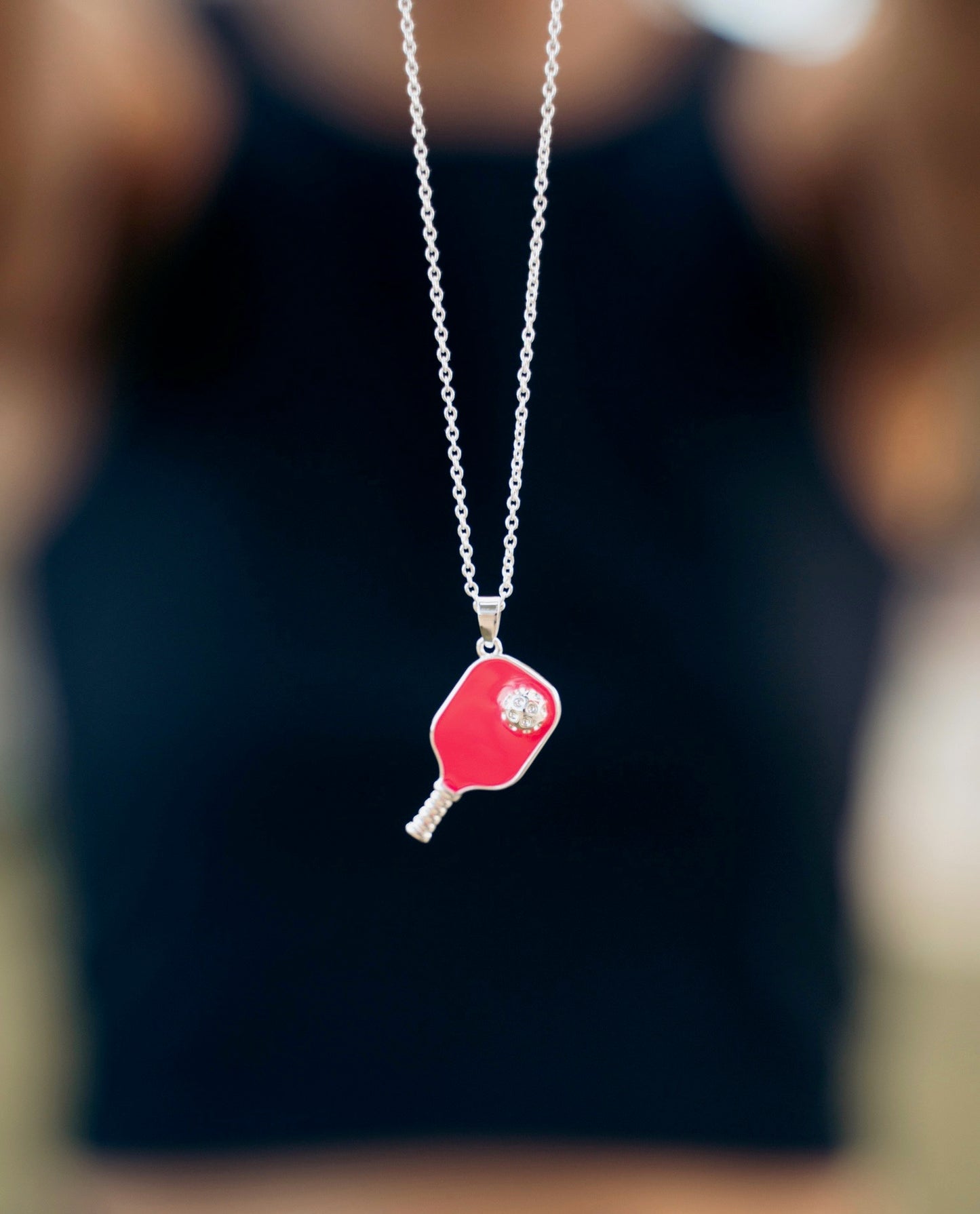 Pickleball Happy Face Necklace in Silver [Barbie Pink]