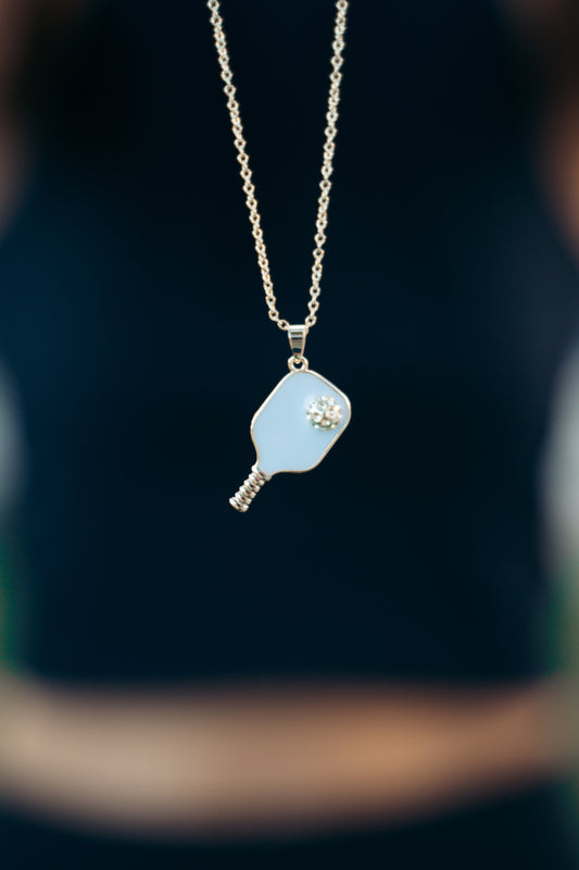 Pickleball Happy Face Necklace in 14k Gold Dipped [Baby Blue]