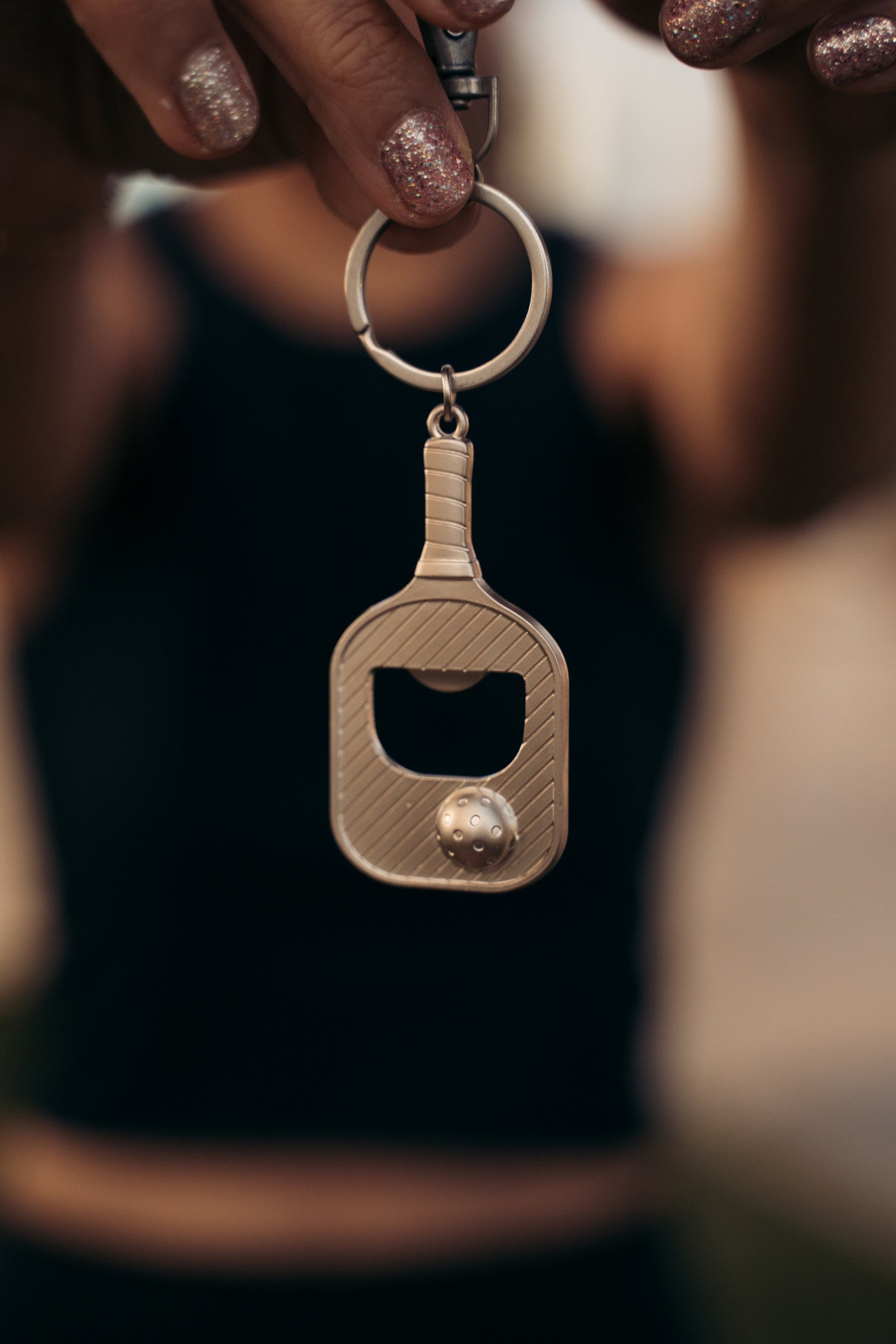 Pickleball Charm Keychain with Bottle Opener [Matte Silver]