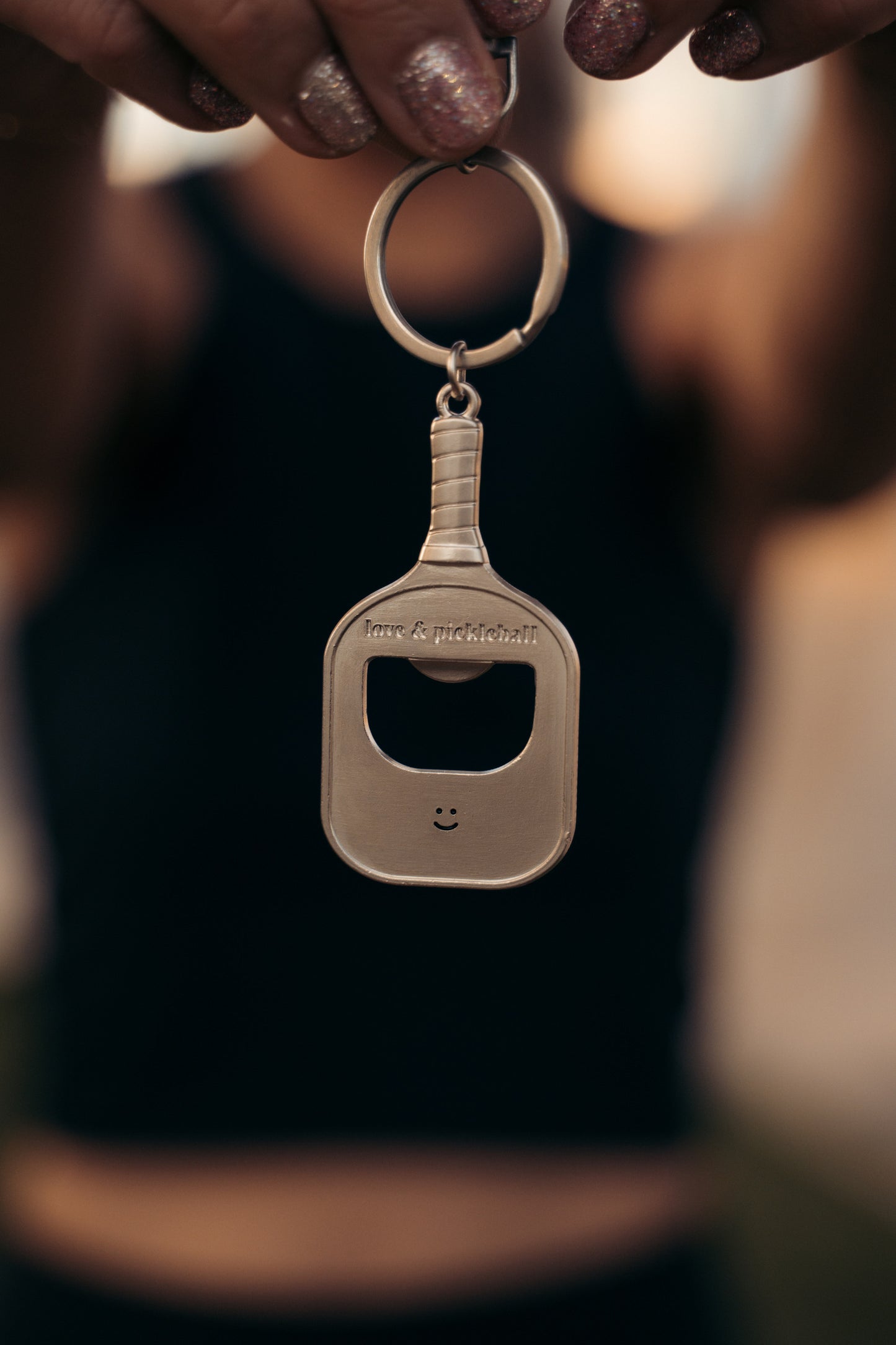 Pickleball Charm Keychain with Bottle Opener [Matte Silver]