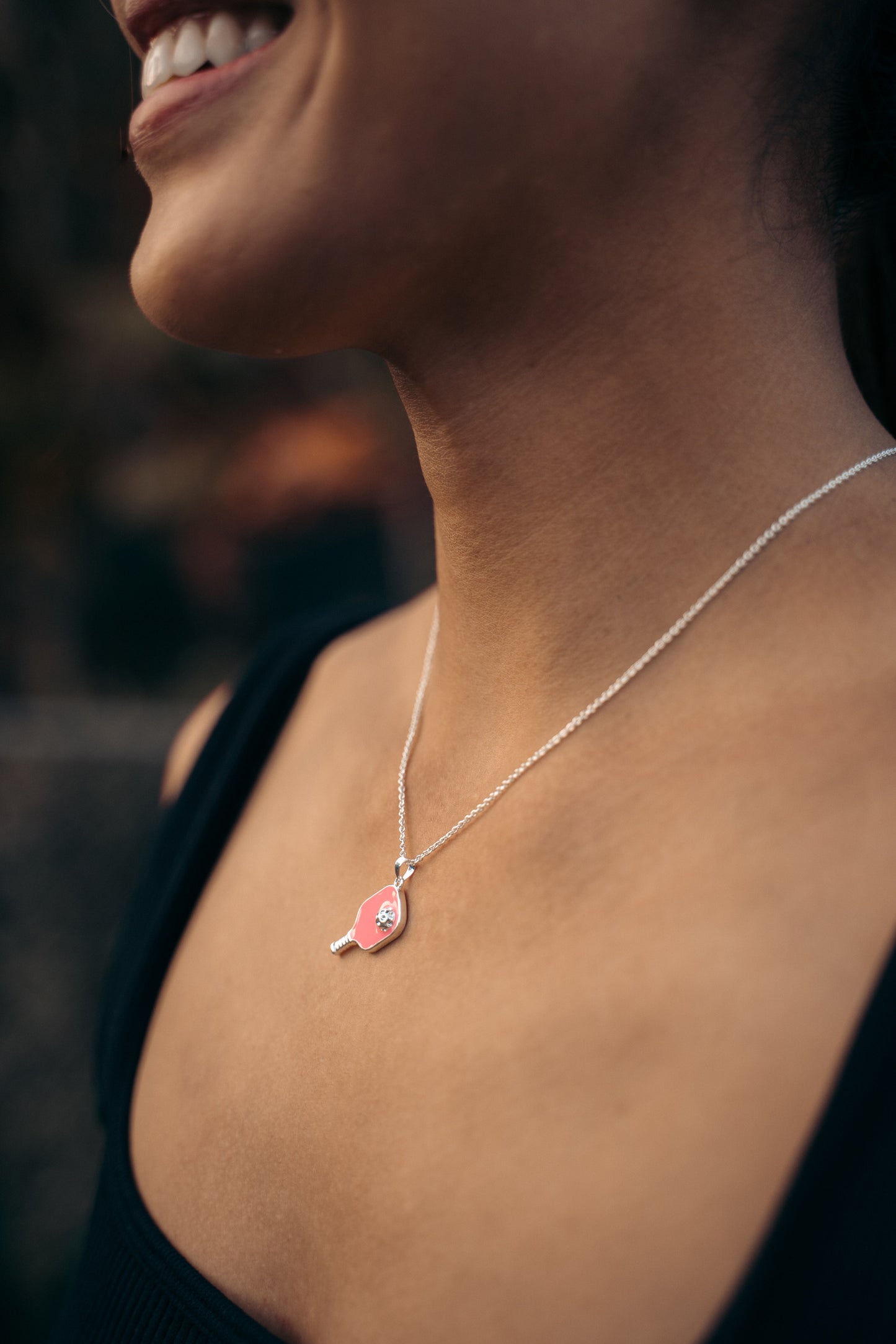 Pickleball Happy Face Necklace in Silver [White]