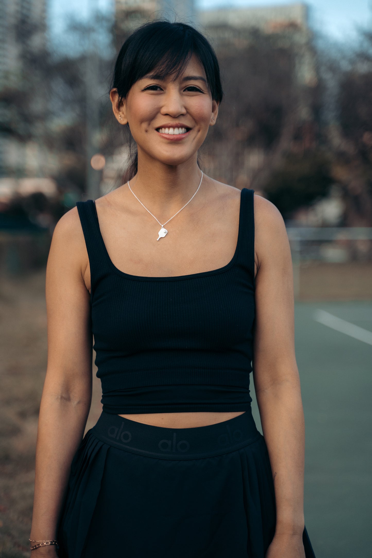 Pickleball Happy Face Necklace in Silver [Navy]